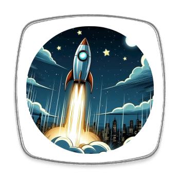 Une fusée de dessin animé est lancée dans l’espace - Magnet carré - blanc - Devant