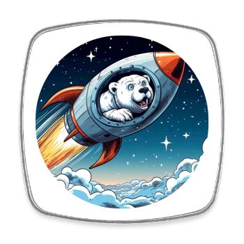 excited polar bear in a rocket comic - Square fridge magnet - white - Front