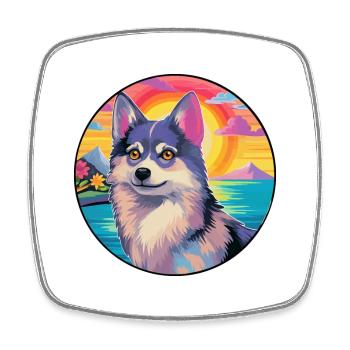 Alaskan Klee Kai Dog Breed Colorful Cartoon Waterc - Square fridge magnet - white - Front