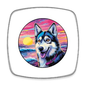 Alaskan Husky chien race coloré dessin animé Watercolo - Magnet carré - blanc - Devant