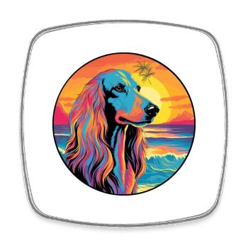 Afghan Hound Dog Breed Colorful Cartoon Watercolor - Square fridge magnet - white - Front