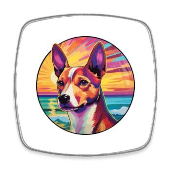 Basenji Hunderasse buntes Karikatur-Aquarell - Viereckiger Kühlschrankmagnet - Weiß - Vorne