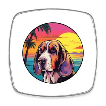 Basset Hund Hund Rasse Bunte Karikatur Aquarell - Viereckiger Kühlschrankmagnet - Weiß - Vorne