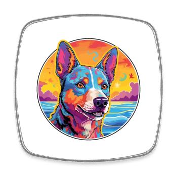 Race de chien de bétail australien Coloré Cartoon Eau - Magnet carré - blanc - Devant