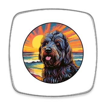 Race de chien Terrier russe noir Dessin animé coloré W - Magnet carré - blanc - Devant