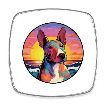 Bullterrier Miniatur-Hunderasse Bunte Karikatur - Viereckiger Kühlschrankmagnet - Weiß - Vorne