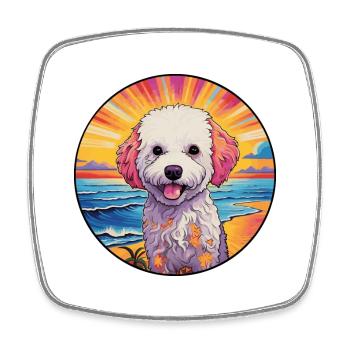 Bichon Frise chien race coloré dessin animé aquarelle - Magnet carré - blanc - Devant