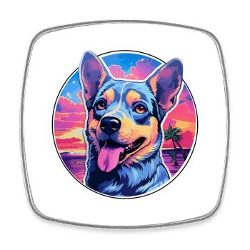 Blaue Heeler-Hunderasse buntes Karikatur-Aquarell - Viereckiger Kühlschrankmagnet - Weiß - Vorne