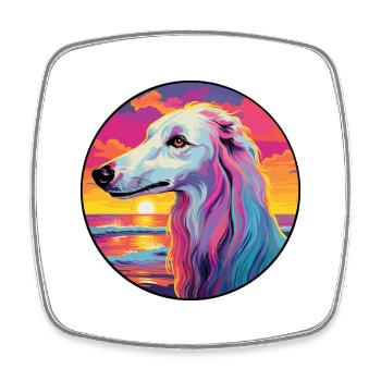 Borzoi Dog Breed Colorful Cartoon Watercolor - Square fridge magnet - white - Front