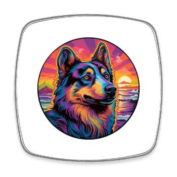 Bohemian Shepherd Dog Breed Colorful Cartoon Water - Square fridge magnet - white - Front