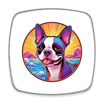 Boston Terrier Hunderasse Bunte Karikatur Watercol - Viereckiger Kühlschrankmagnet - Weiß - Vorne