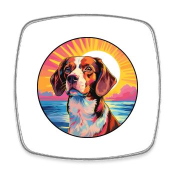 Bretagne chien race coloré dessin animé aquarelle - Magnet carré - blanc - Devant