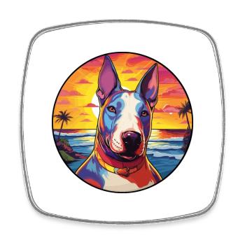Bull Terrier chien race coloré dessin animé aquarelle - Magnet carré - blanc - Devant