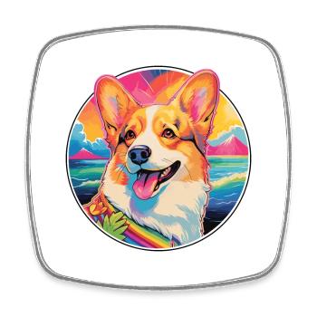 Corgi Dog Breed Colorful Cartoon Watercolor - Square fridge magnet - white - Front