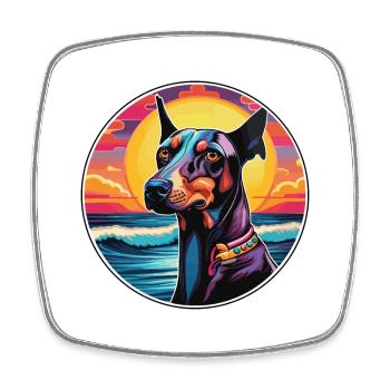 Dobermann Hunderasse Buntes Karikatur-Aquarell - Viereckiger Kühlschrankmagnet - Weiß - Vorne