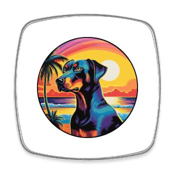 Doberman Pinscher Chien Race Coloré Dessin Animé Eau - Magnet carré - blanc - Devant