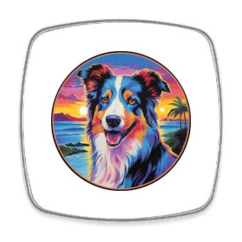 Collie Hund Rasse Bunte Karikatur Aquarell - Viereckiger Kühlschrankmagnet - Weiß - Vorne