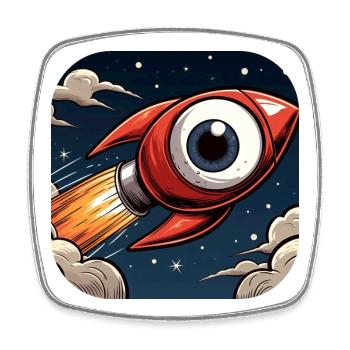Rocket with a big eye takes off into space Comic - Square fridge magnet - white - Front