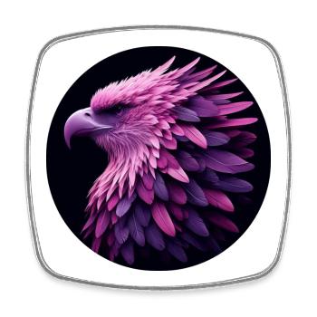 Eagle with purple and pink feathers, photorealistic - Square fridge magnet - white - Front
