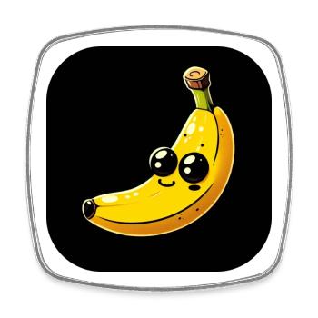 Banane gelb mit Augen vor schwarzem Hintergrund - Viereckiger Kühlschrankmagnet - Weiß - Vorne
