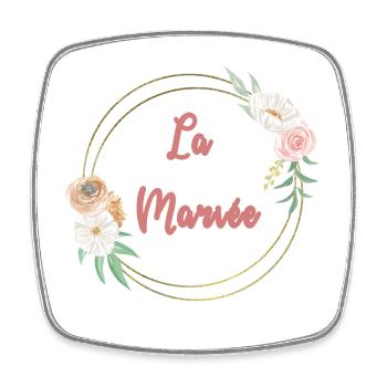 La Mariée - frame or et fleurs - Magnet carré - blanc - Devant