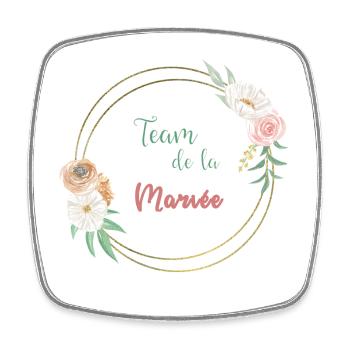 Team de la mariée - frame or et fleurs - Magnet carré - blanc - Devant