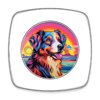 English Shepherd Dog Breed Colorful Cartoon Waterc - Square fridge magnet - white - Front