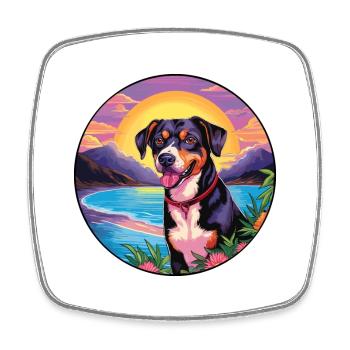Chien de montagne de Formose race coloré dessin animé eau - Magnet carré - blanc - Devant