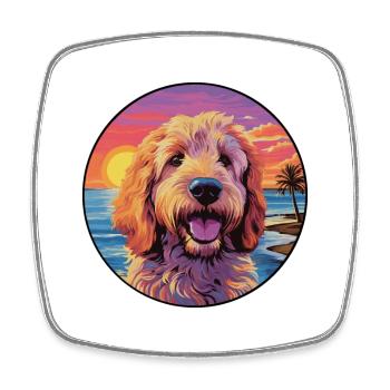 Goldendoodle Dog Breed Colorful Cartoon Watercolor - Square fridge magnet - white - Front