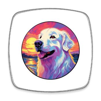 Grande race de chien des Pyrénées coloré dessin animé Watercol - Magnet carré - blanc - Devant