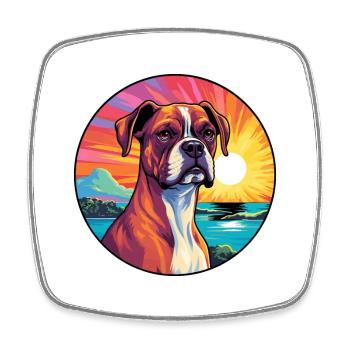 German Boxer Dog Breed Colorful Cartoon Watercolor - Square fridge magnet - white - Front
