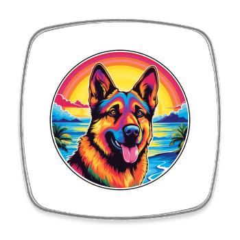 German Shepherd Dog Breed Colorful Cartoon Waterco - Square fridge magnet - white - Front
