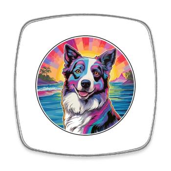 Berger géorgien chien race coloré dessin animé eau - Magnet carré - blanc - Devant