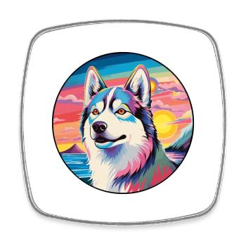 Husky-Hunderasse Buntes Karikatur-Aquarell - Viereckiger Kühlschrankmagnet - Weiß - Vorne