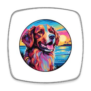Hovawart chien race coloré dessin animé aquarelle - Magnet carré - blanc - Devant