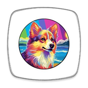 Icelandic Sheepdog Dog Breed Colorful Cartoon Wate - Square fridge magnet - white - Front