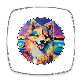 Spitz indien chien race coloré dessin animé aquarelle - Magnet carré - blanc - Devant