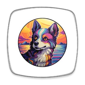 Karelo Finnish Laika Dog Breed Colorful Cartoon Wa - Square fridge magnet - white - Front