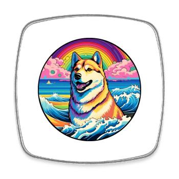 Jindo Dog Breed Colorful Cartoon Watercolor - Square fridge magnet - white - Front