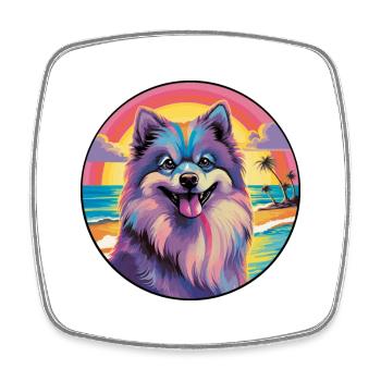 Keeshond Dog Breed Colorful Cartoon Watercolor - Square fridge magnet - white - Front