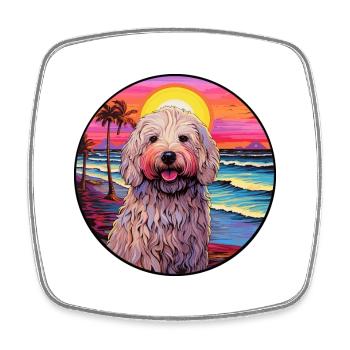 Komondor Dog Breed Aquarelle de dessin animé coloré - Magnet carré - blanc - Devant