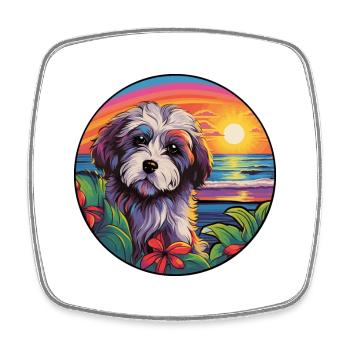 Lowchen Kleiner Löwe Hund Rasse Bunte Karikatur Wat - Viereckiger Kühlschrankmagnet - Weiß - Vorne