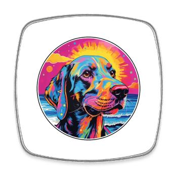 Leopard Hound Dog Breed Colorful Cartoon Watercolo - Square fridge magnet - white - Front
