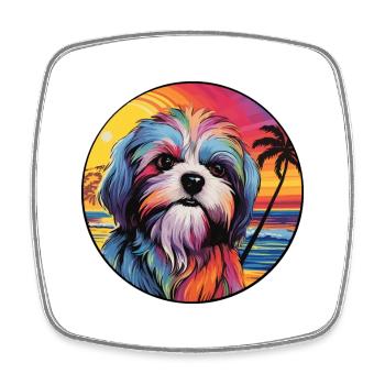 Maltese Shih Tzu Dog Breed Colorful Cartoon Waterc - Square fridge magnet - white - Front