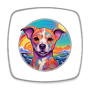 Chien d’Asie Moyenne Ovtcharka Race Coloré Dessin Animé - Magnet carré - blanc - Devant
