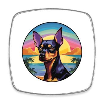Pinscher miniature chien race coloré dessin animé Wate - Magnet carré - blanc - Devant