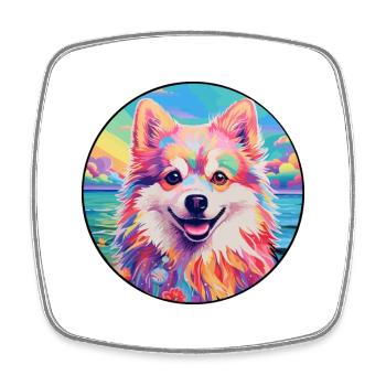 Spitz nordique race de chien coloré dessin animé aquarelle - Magnet carré - blanc - Devant