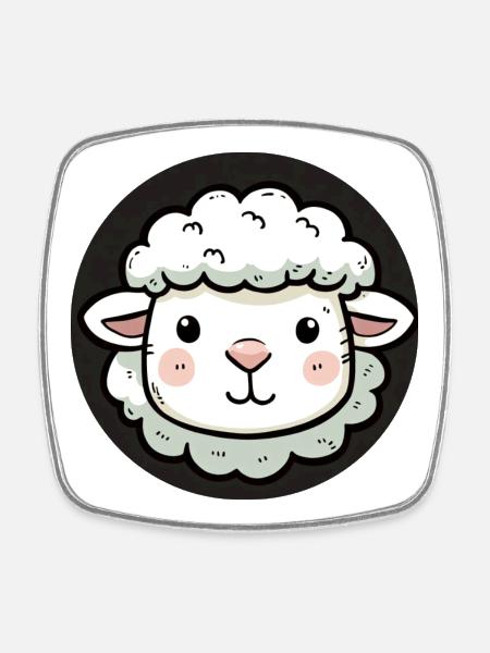 Cute Sheep Head - Square fridge magnet - white