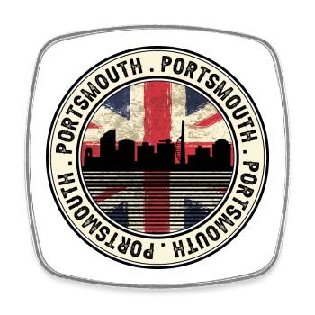 Portsmouth Flag Skyline Circular Badge - Square fridge magnet - white - Front