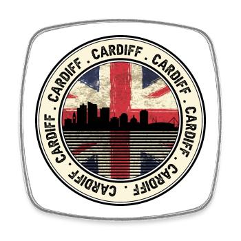 Médaillon de la ville Union Jack de Cardiff - Magnet carré - blanc - Devant